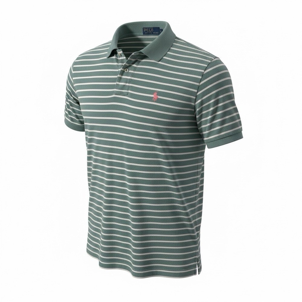 Vintage Polo Ralph Lauren Knit Polo Shirt Green White Striped Men's Size L